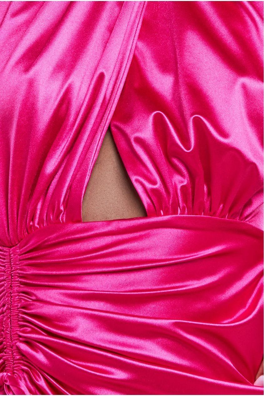 Goddiva Halter Neck Front Split Satin Maxi Dress - Magenta