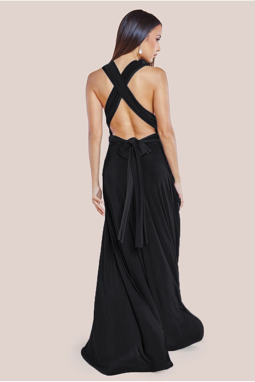 Goddiva Multiway Tie-Up Maxi Dress - Black