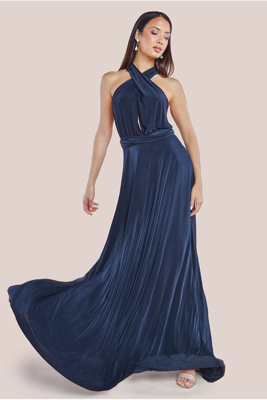 Goddiva Multiway Tie-Up Maxi Dress - Navy