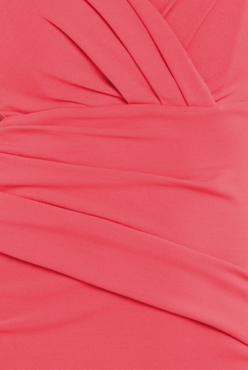 Goddiva Bardot Pleated Maxi Dress - Coral