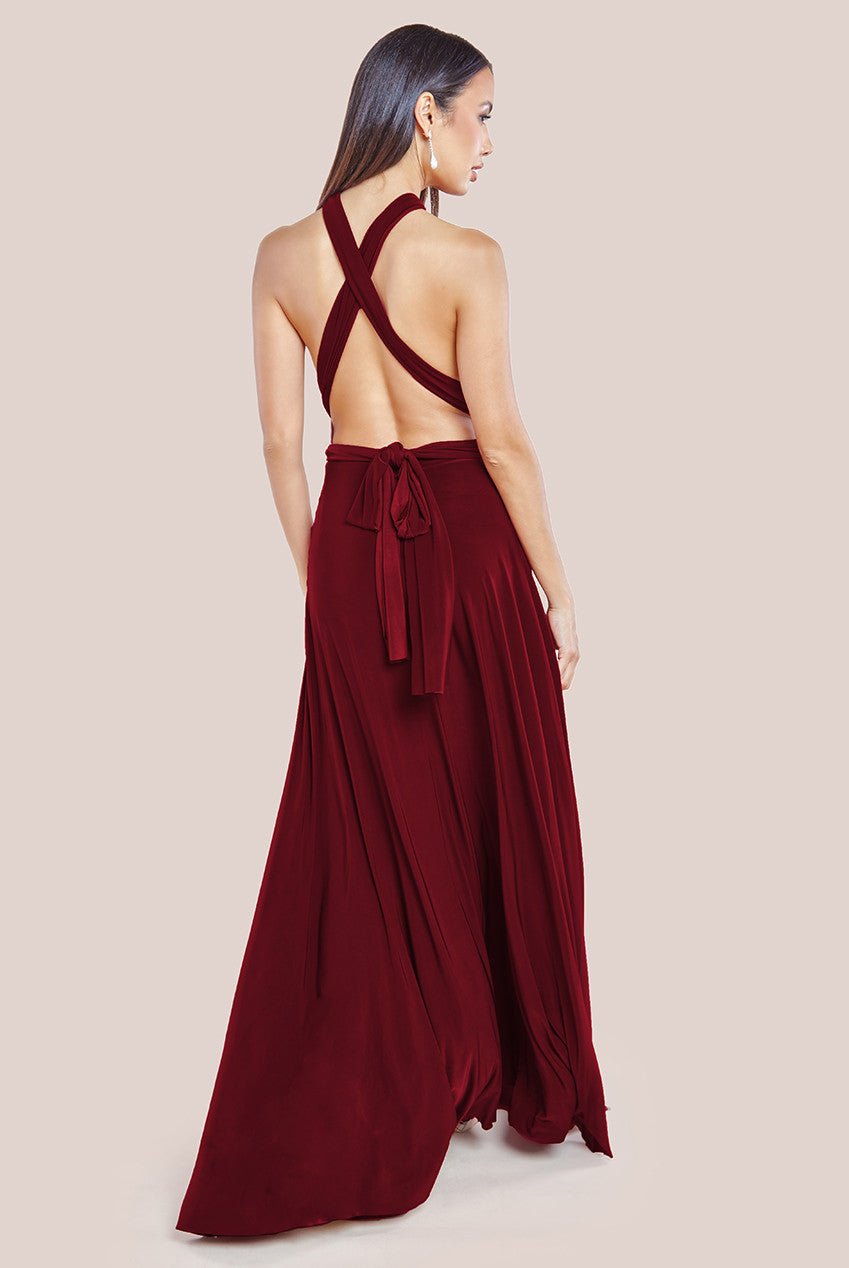 Goddiva Multiway Tie-Up Maxi Dress - Berry