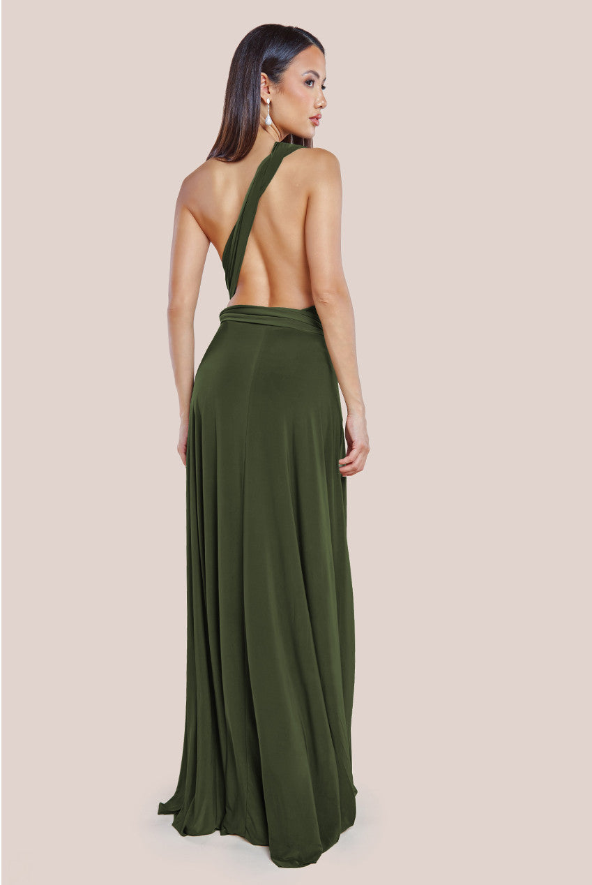 Goddiva Multiway Tie-Up Maxi Dress - Olive