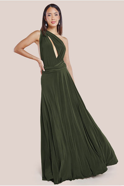 Olive - Goddiva Multiway Tie-Up Maxi Dress - Olive