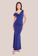 Goddiva Cowl Neck One Shoulder Scuba & Chiffon Maxi Dress - Navy