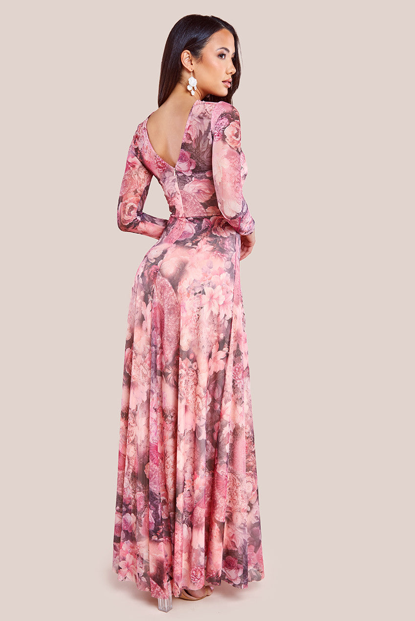 Goddiva Printed Soft Mesh A-Line Maxi Dress - Blush