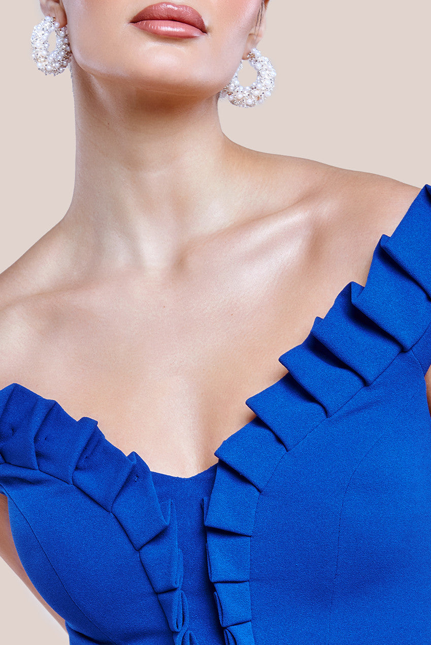 Goddiva Off The Shoulder Frill Bodice Midi Dress - Royal Blue