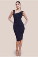Goddiva Scuba Crepe Asymmetric Neck Midi Dress - Black
