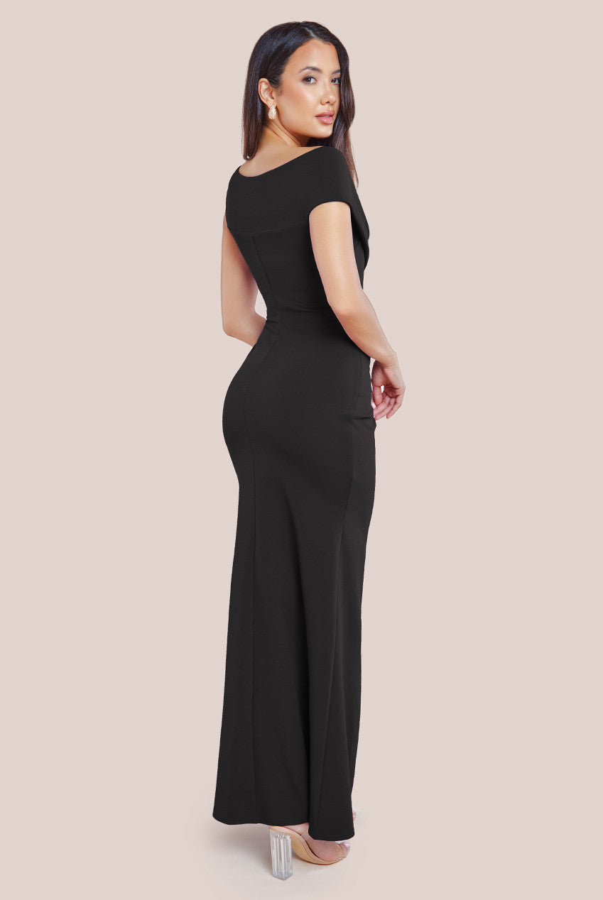 Goddiva Scuba Crepe  Off The Shoulder Maxi - Black