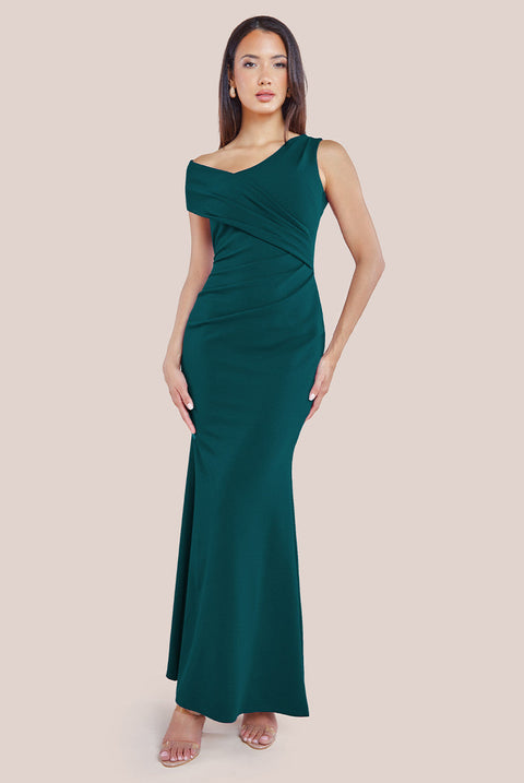 Goddiva Scuba Crepe  Off The Shoulder Maxi - Emerald Green