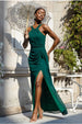 Goddiva Halterneck Thigh Split Chiffon Maxi Dress - Emerald Green