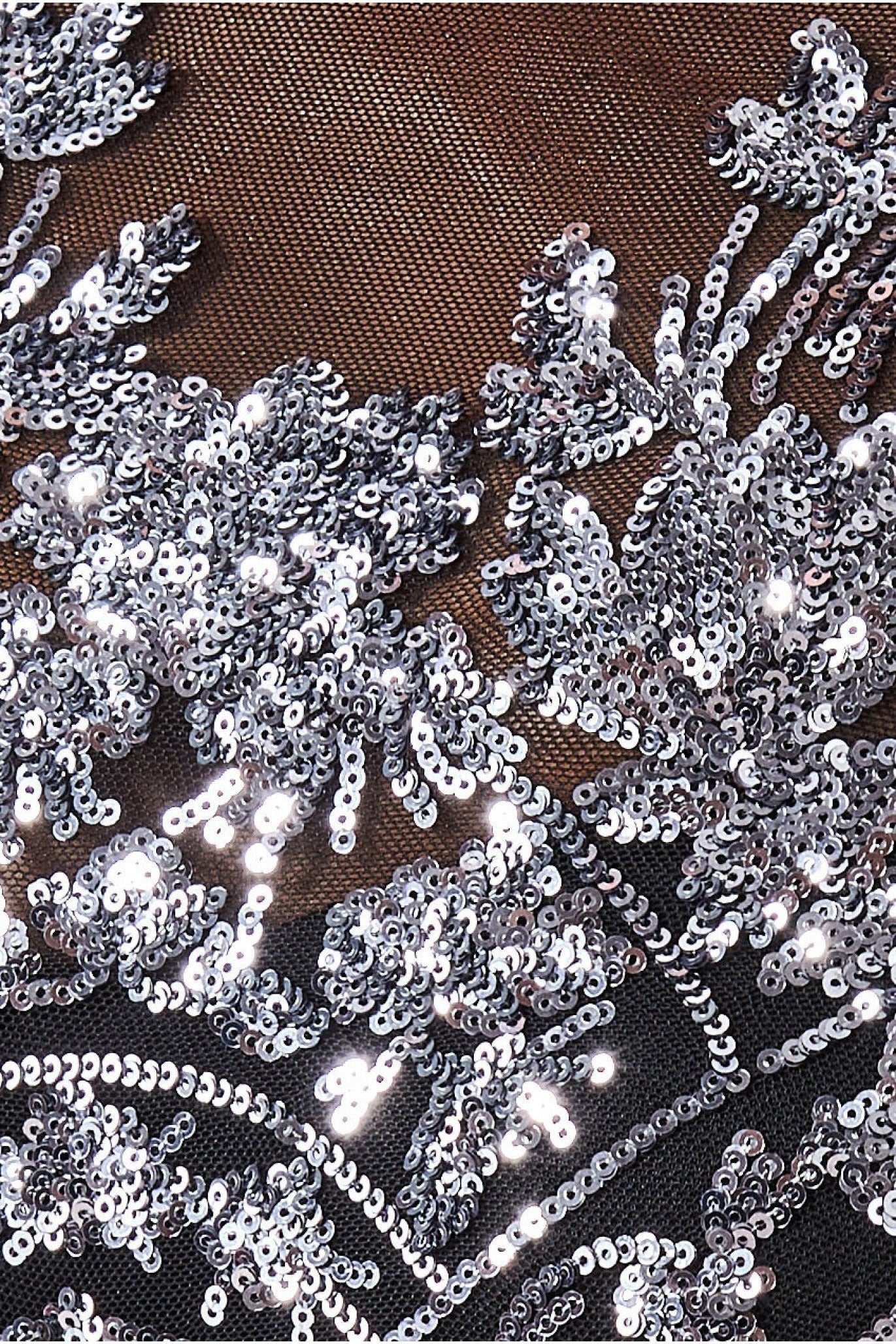 Goddiva Sequin Mesh Embroidered Maxi Dress - Silver