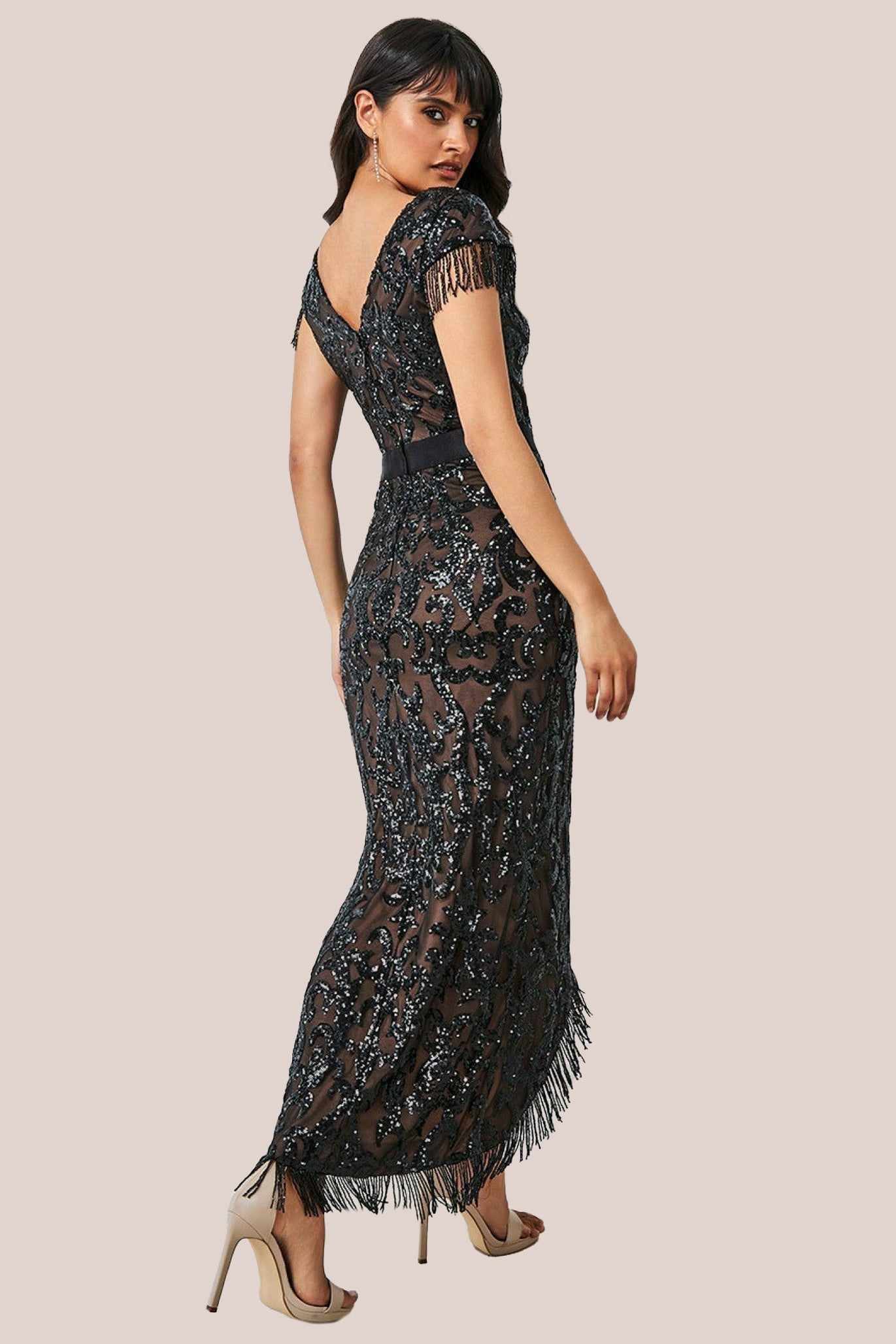 Goddiva Tassel Split Maxi Dress - Black