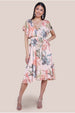 Goddiva Floral Printed Flutter Sleeve Chiffon Midi Dress - Off White
