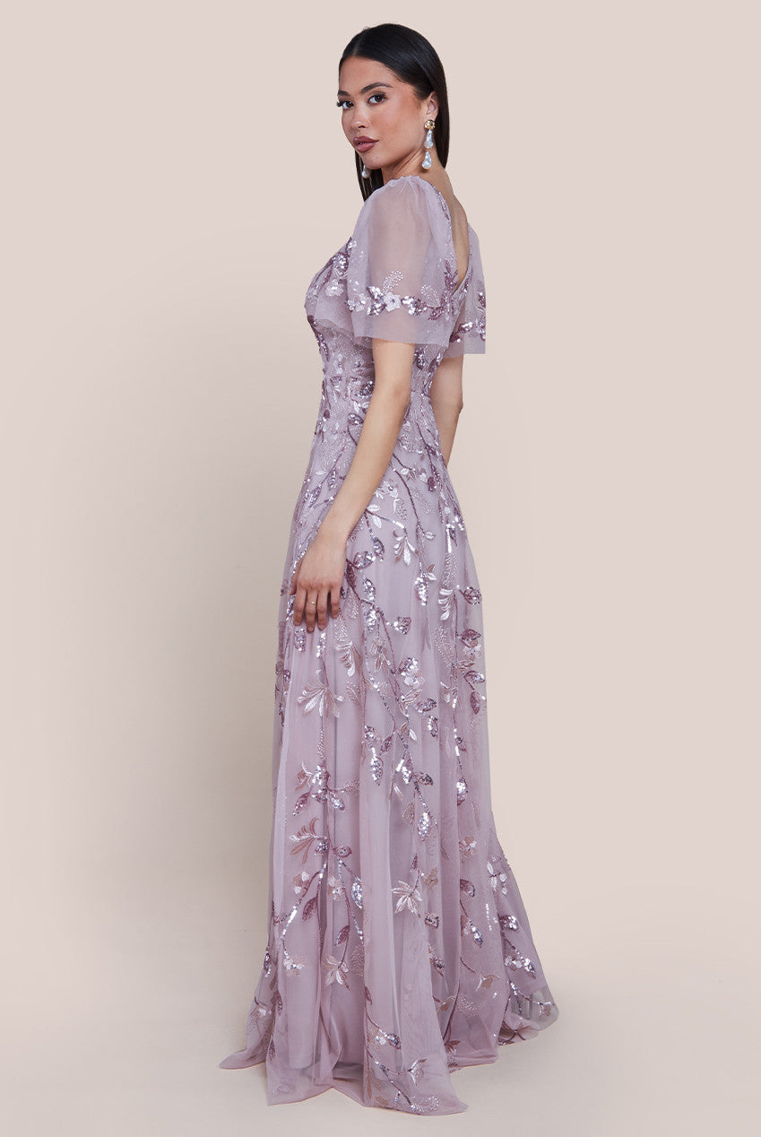 Goddiva Flared Sleeve Embroidered Maxi Dress - Blush