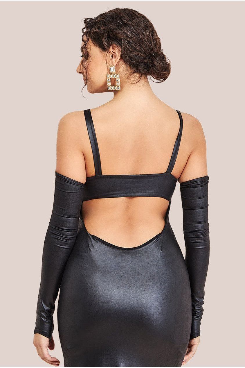 Goddiva Faux Leather Cut Out Maxi Dress - Black