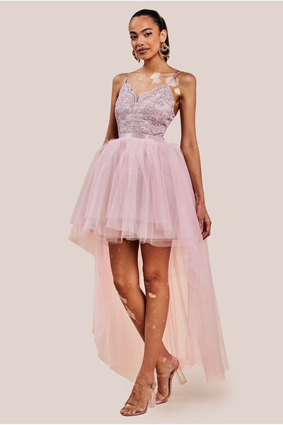 Blush - Goddiva High Low Tulle Mini With Lace Bodice - Blush