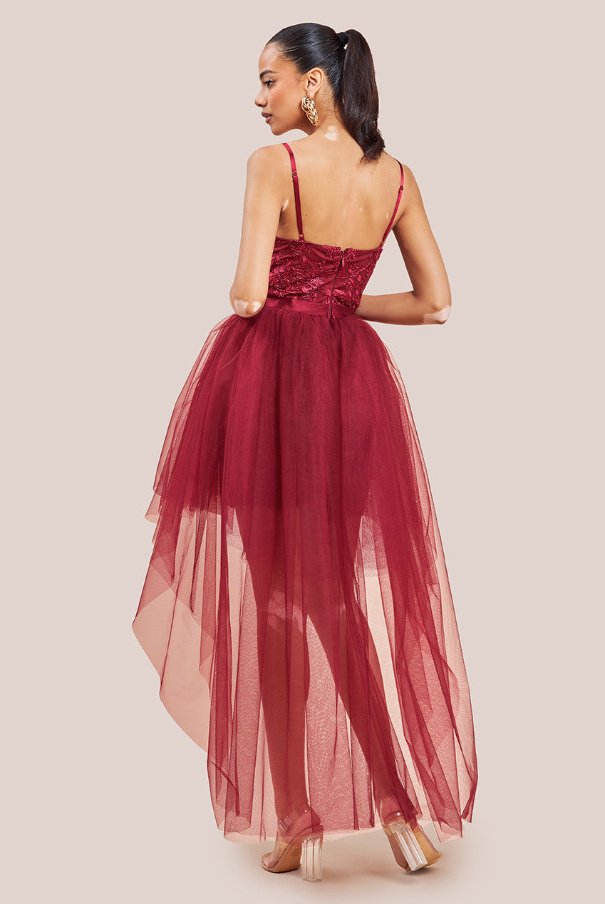 Goddiva High Low Tulle Mini With Lace Bodice - Wine