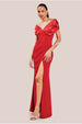 Goddiva Satin & Scuba Off The Shoulder Maxi Dress - Red