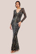 Goddiva Geo Sequin Long Sleeve Maxi Dress - Black