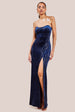 Goddiva Sequin Velvet Bandeau Maxi Dress - Navy