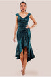 Goddiva Sequin & Velvet Bardot High Low Midaxi Dress - Emerald Green