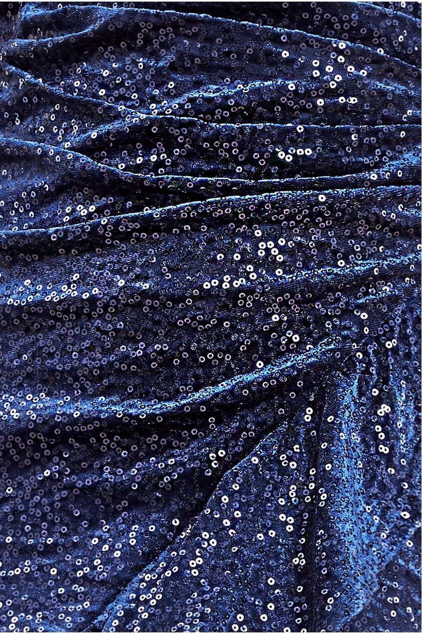 Goddiva Sequin & Velvet Bardot High Low Midaxi Dress - Navy