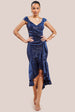 Goddiva Sequin & Velvet Bardot High Low Midaxi Dress - Navy