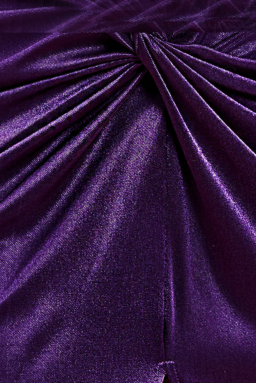 Goddiva Satin Wrap Knotted Midi Dress - Purple