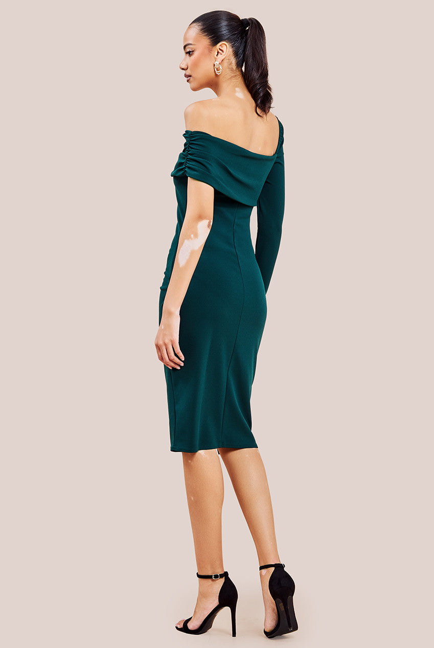 Goddiva One Shoulder Scuba Midi Dress - Emerald Green