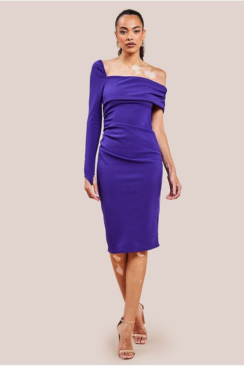 Goddiva One Shoulder Scuba Midi Dress - Purple