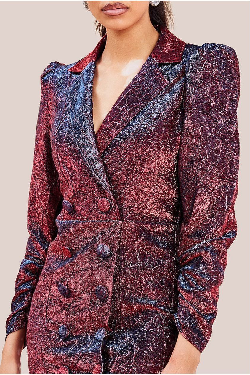 Goddiva Iridescent Foil Print Blazer Mini Dress - Wine