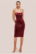 Goddiva Bandeau Sequin & Velvet Midi Dress - Wine