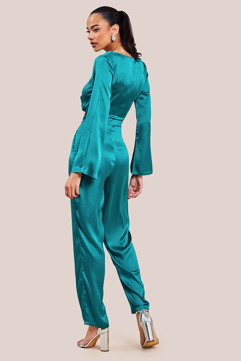 Goddiva Cut Out Satin Romper - Emerald