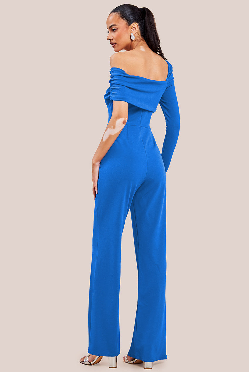 Goddiva One Shoulder Scuba Romper - Royal Blue