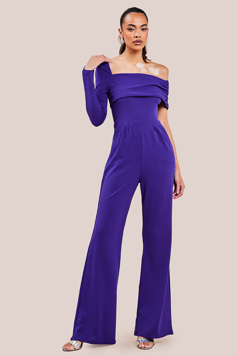 Goddiva One Shoulder Scuba Romper - Purple