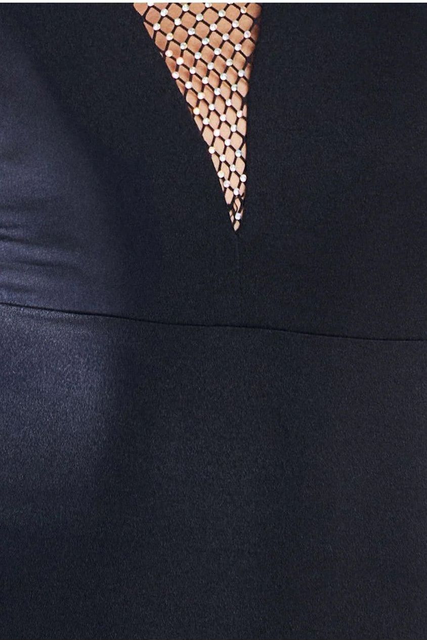 Goddiva Diamante Fishnet Cowl Back Maxi - Black