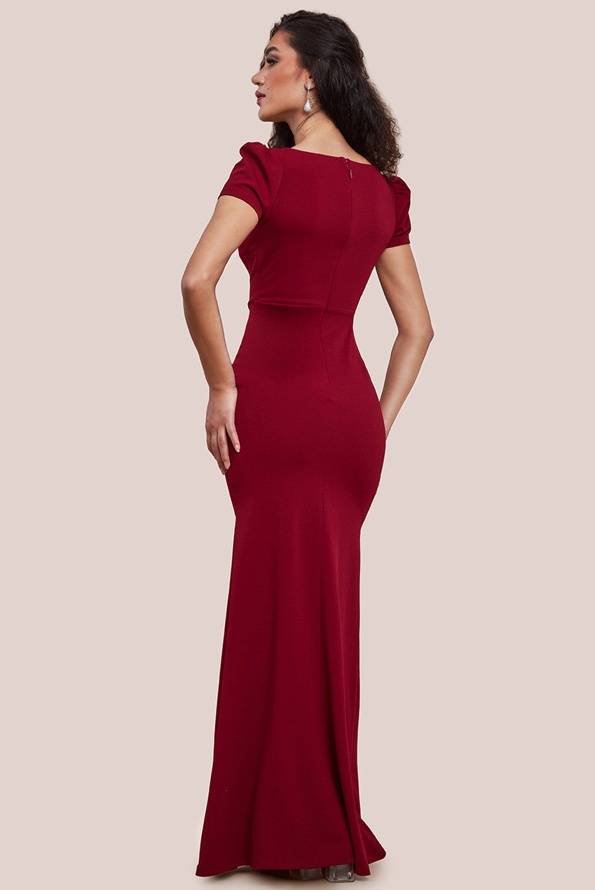 Goddiva Diamante Embellished Bow Scuba Crepe Maxi Dress - Wine