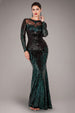 Goddiva Long Sleeve Aztec Sequin Maxi Dress - Emerald Green