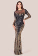 Goddiva Long Sleeve Aztec Sequin Maxi Dress - Gold