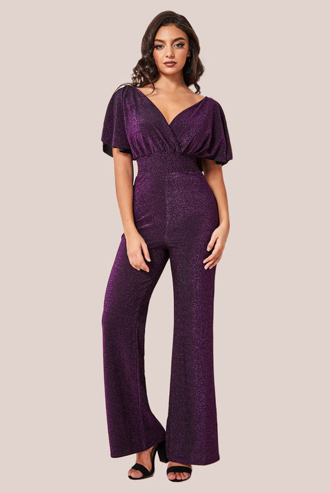 Goddiva Lurex Wrap Style Romper - Magenta