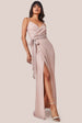 Goddiva Wrap Style Spaghetti Strap Maxi With Split - Blush