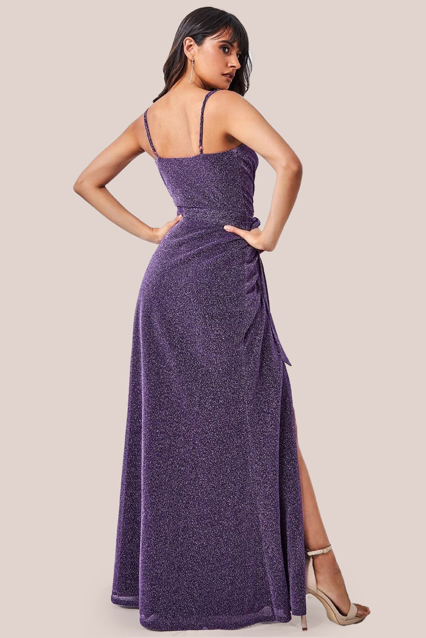 Goddiva Wrap Style Spaghetti Strap Maxi With Split - Purple