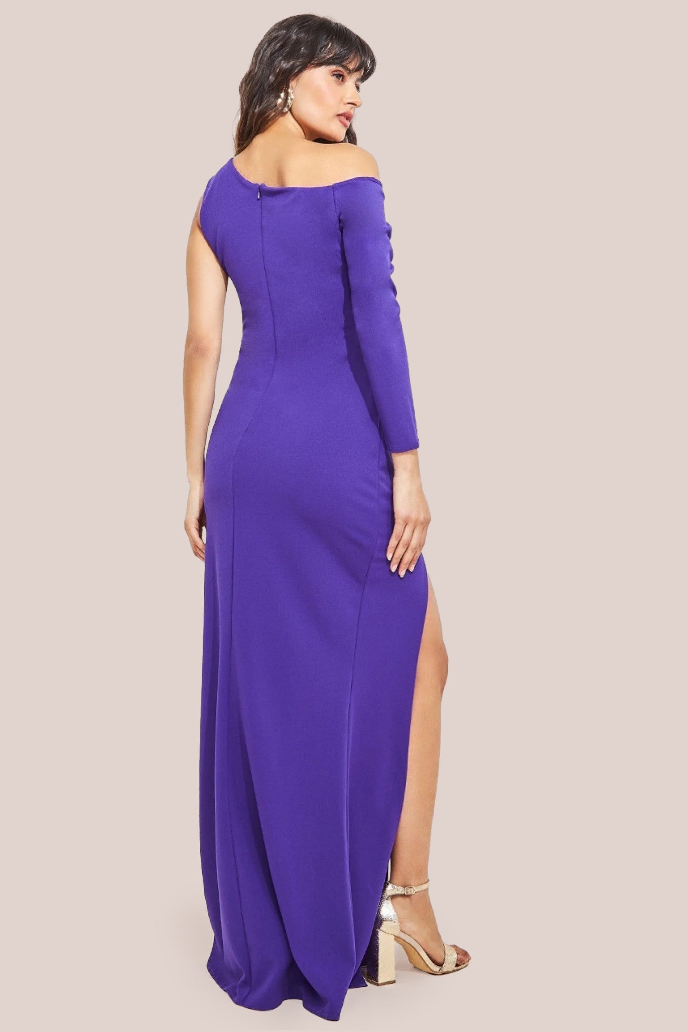 Goddiva One Shoulder Front Split Scuba Maxi - Purple