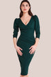 Goddiva Front Wrap Pleated Scuba Midi Dress - Emerald Green