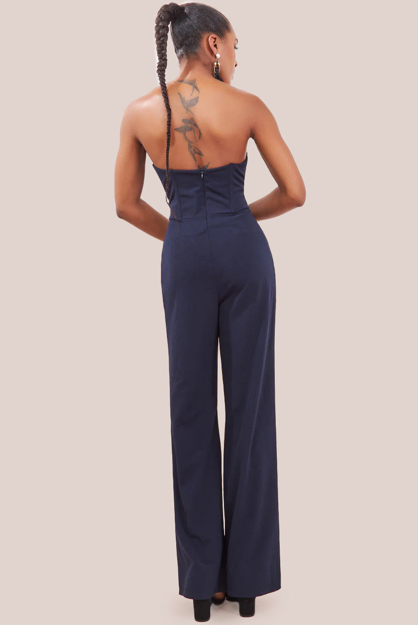 Goddiva Satin Collar Scuba Romper - Navy