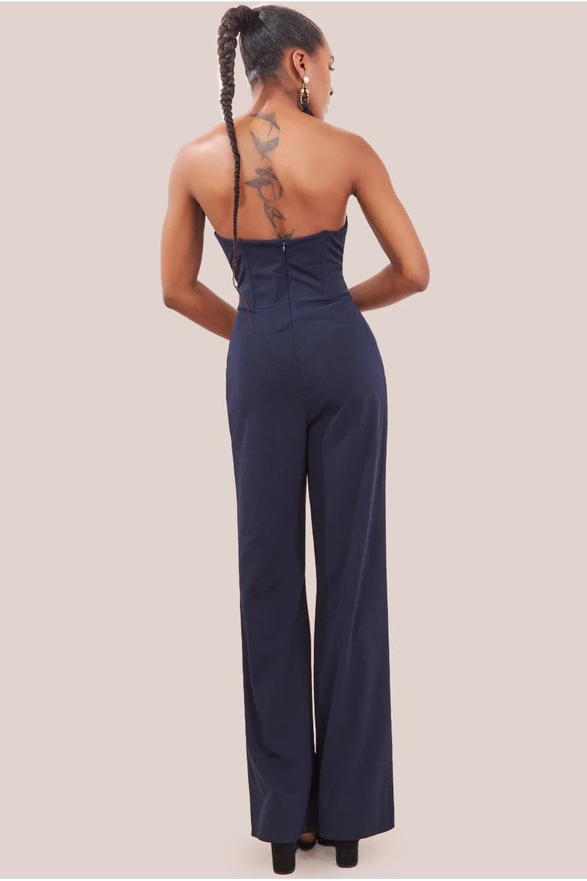 Goddiva Satin Collar Scuba Romper - Navy