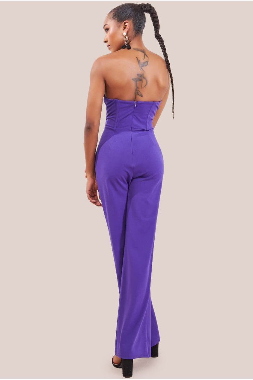 Goddiva Satin Collar Scuba Romper - Purple