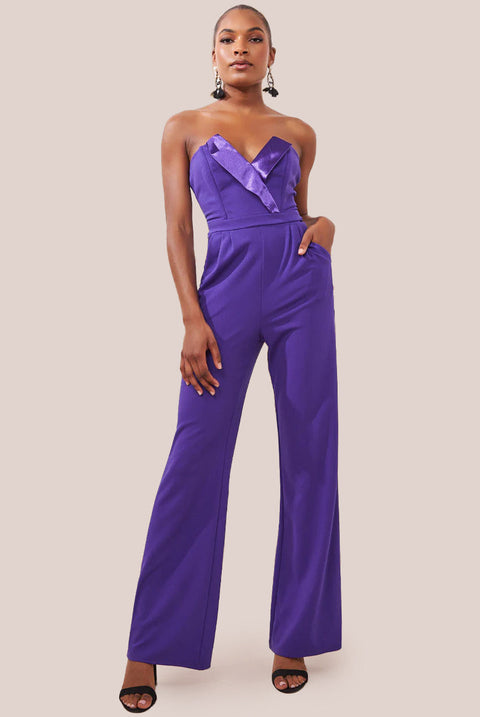 Goddiva Satin Collar Scuba Romper - Purple