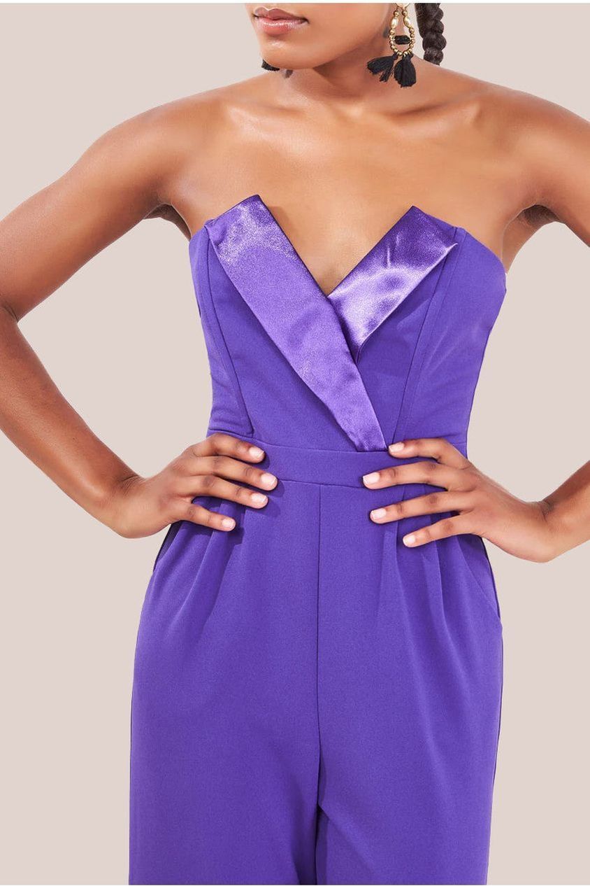 Goddiva Satin Collar Scuba Romper - Purple