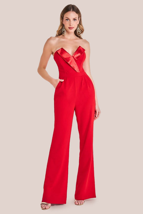 Goddiva Satin Collar Scuba Romper - Red